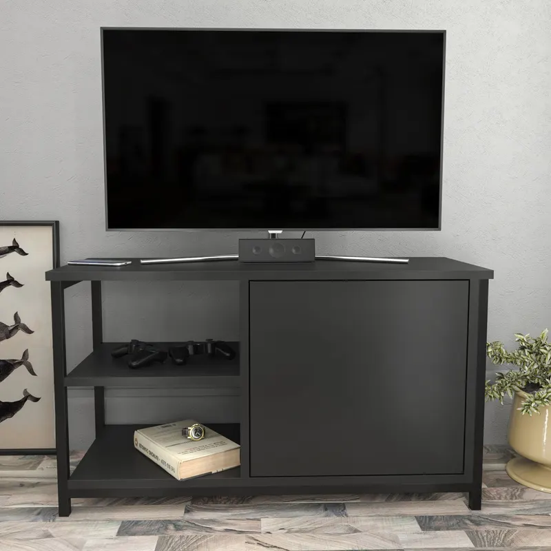 Comodă TV Muskegon, Diverse culori, 90x35x51 cm - Negru - Antracit