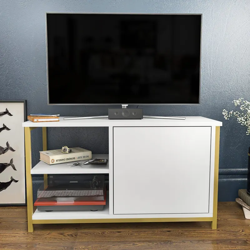 Comodă TV Muskegon, Diverse culori, 90x35x51 cm - Auriu - Alb