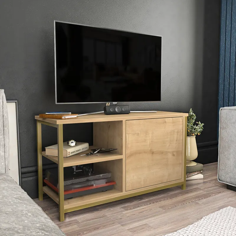 Comodă TV Muskegon, Diverse culori, 90x35x51 cm - Auriu - Stejar