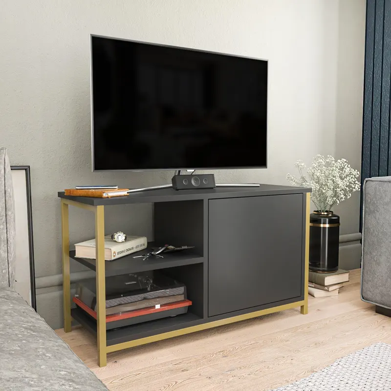 Comodă TV Muskegon, Diverse culori, 90x35x51 cm - Auriu - Antracit