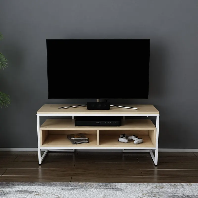 Comodă TV Merrion, Diverse culori, 110x35x50 cm - Alb - Stejar