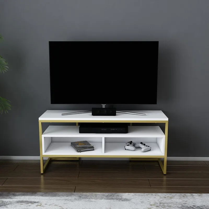 Comodă TV Merrion, Diverse culori, 110x35x50 cm - Auriu - Alb