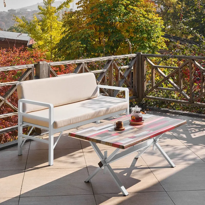 Set de grădină Pandora (2-2-S), Diverse culori, 139x75x52 cm - Alb - Crem