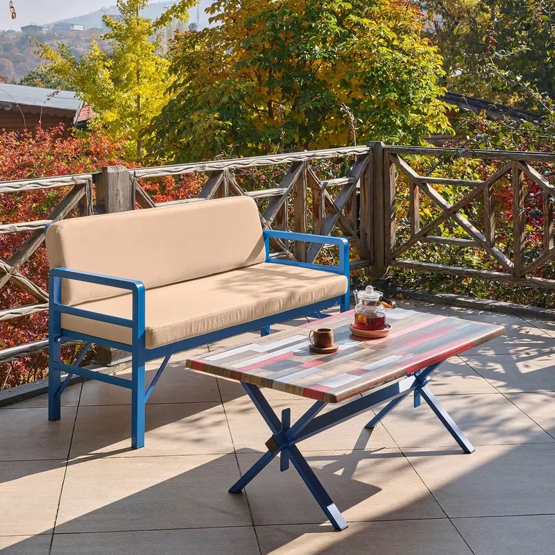 Set de grădină Pandora (2-2-S), Diverse culori, 139x75x52 cm - Albastru - Bej