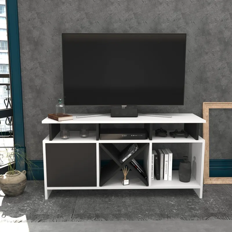 Comodă TV Auburn, Diverse culori, 120x30x61 cm - Alb - Antracit