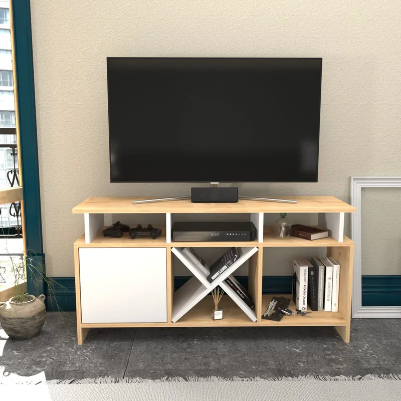 Comodă TV Auburn, Diverse culori, 120x30x61 cm - Stejar - Alb