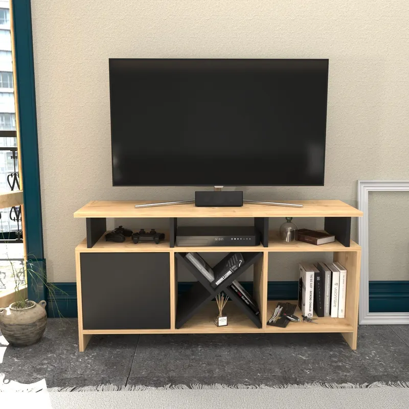 Comodă TV Auburn, Diverse culori, 120x30x61 cm - Stejar - Antracit