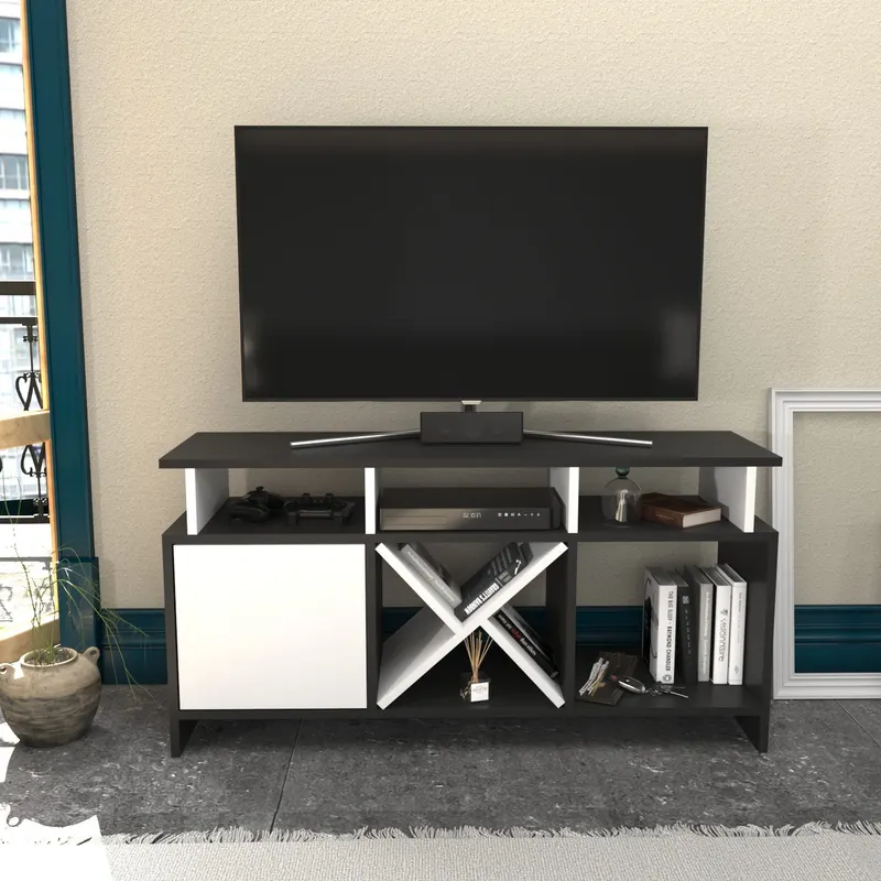 Comodă TV Auburn, Diverse culori, 120x30x61 cm - Antracit - Alb