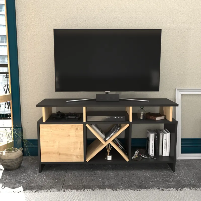 Comodă TV Auburn, Diverse culori, 120x30x61 cm - Antracit - Stejar
