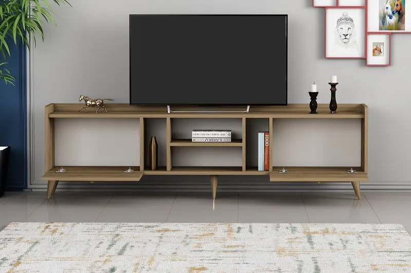 Comodă TV Rudy v2, Diverse culori, 180x35x55 cm - Nuc