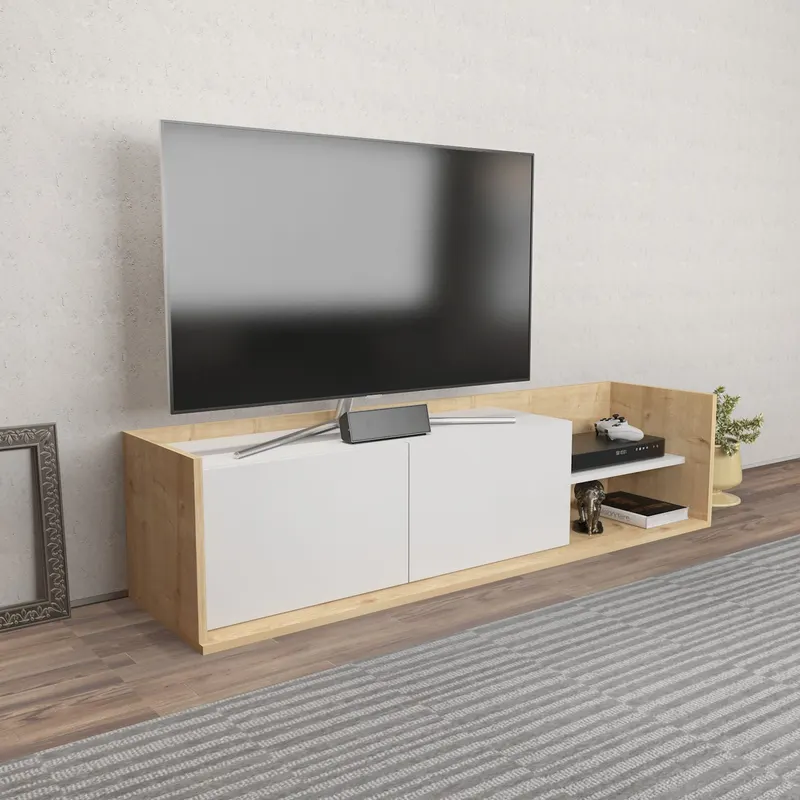 Comodă TV Krog, Diverse culori, 160x35x37 cm - Stejar - Alb