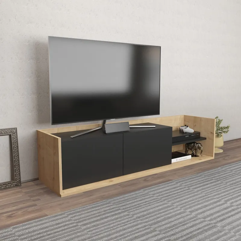 Comodă TV Krog, Diverse culori, 160x35x37 cm - Stejar - Antracit