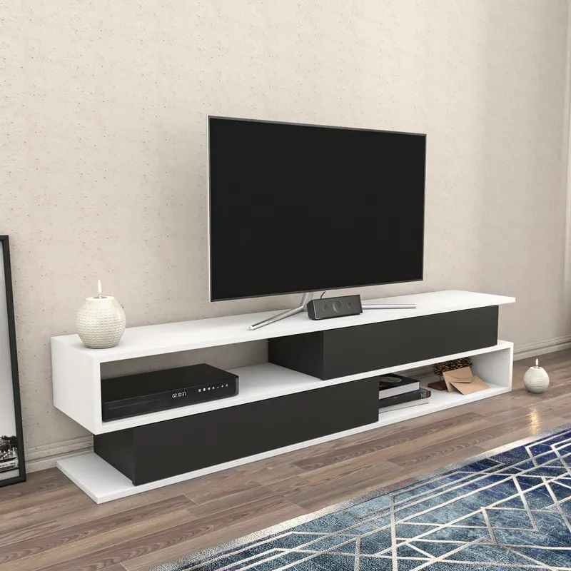Comodă TV Cortez, Diverse culori, 160x35x39 cm - Alb - Antracit