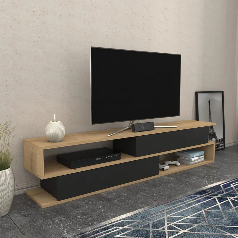 Comodă TV Cortez, Diverse culori, 160x35x39 cm - Stejar - Antracit