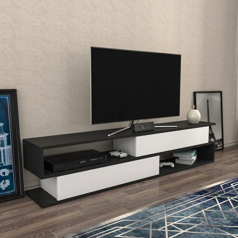 Comodă TV Cortez, Diverse culori, 160x35x39 cm - Antracit - Alb