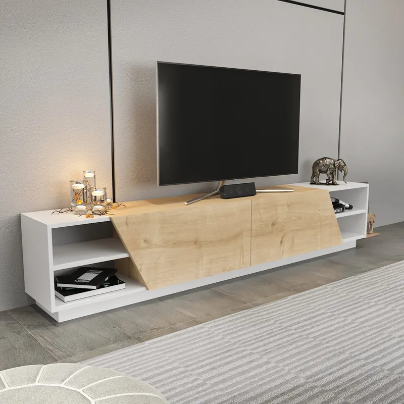 Comodă TV Rhodes, Diverse culori, 240x37x47 cm - Alb - Stejar