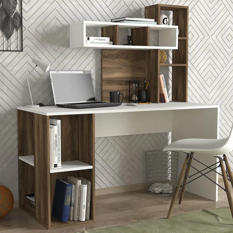 Birou Coral, Diverse culori, 140x60x154 cm - Alb - Nuc