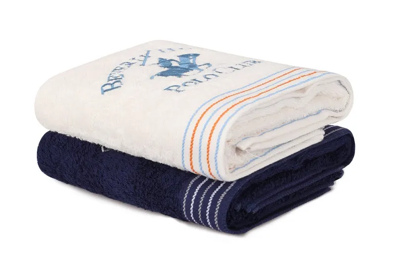 Set prosoape de baie 2 bucăți 405, Diverse culori, Diverse dimensiuni - Alb - Albastru închis / 50x90 cm