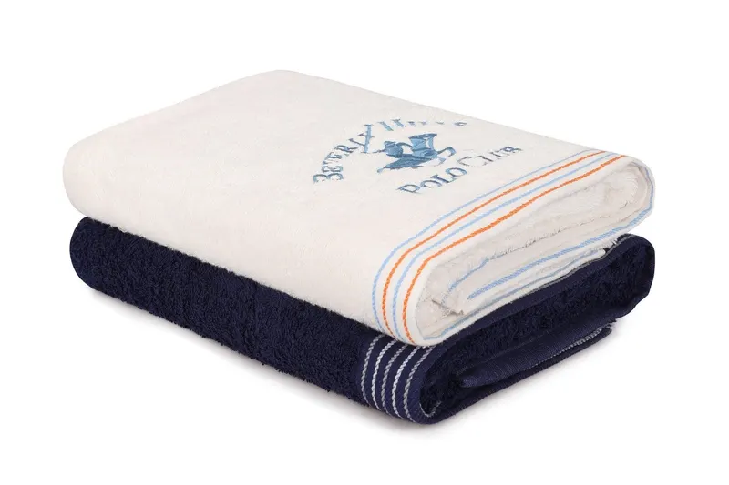 Set prosoape de baie 2 bucăți 405, Diverse culori, Diverse dimensiuni - Alb - Albastru închis / 70x140 cm