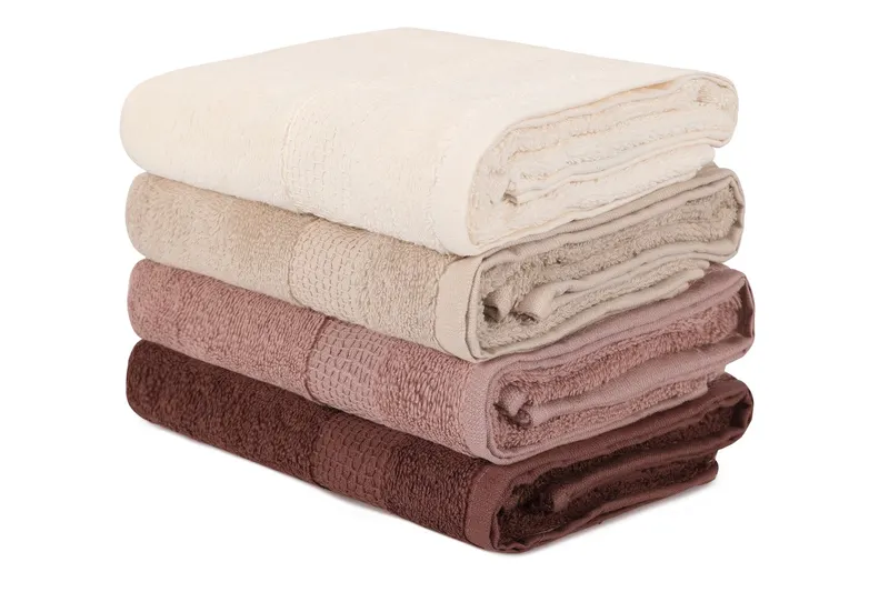 Set prosoape de baie 4 bucăți 801, Diverse culori, Diverse dimensiuni - Crem - Bej - Maro / 50x90 cm