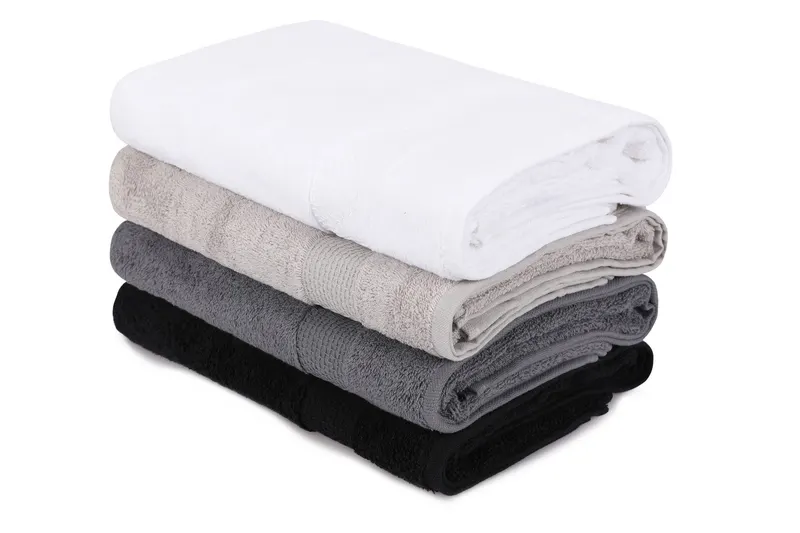 Set prosoape de baie 4 bucăți 801, Diverse culori, Diverse dimensiuni - Alb - Gri - Gri închis - Negru / 70x140 cm