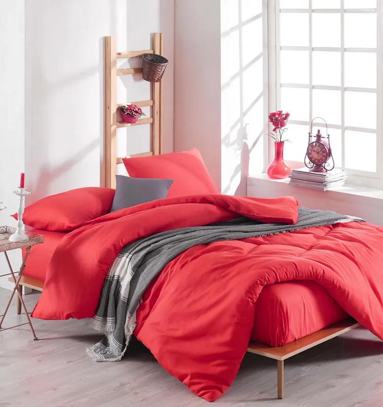 Set Lenjerie Düzboya, Diverse culori, Diverse configurații, Diverse dimensiuni - Roșu / 4 bucăți / 220x240 cm