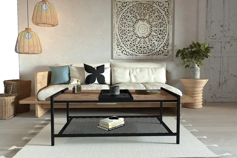 Măsuță de cafea Mata, Diverse culori, Diverse dimensiuni - Pin atlantic - Negru / 120x54x45 cm