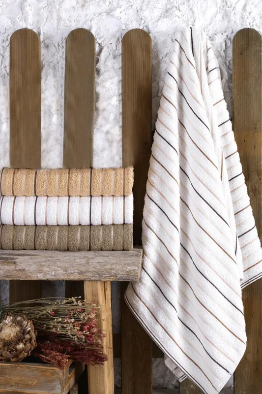 Set prosoape de baie 3 bucăți Milan 3'lü Set, Diverse culori, Diverse dimensiuni - Bej - Maro - Mink / 70x140 cm