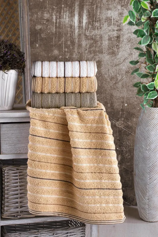 Set prosoape de baie 3 bucăți Milan 3'lü Set, Diverse culori, Diverse dimensiuni - Camel - Alb - Maro / 50x90 cm