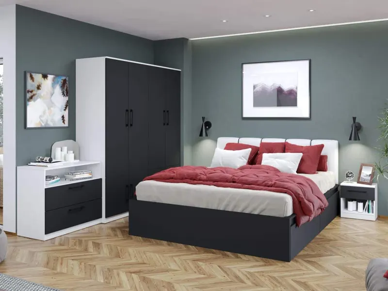 Pachet Mobila Dormitor + Living Gri Antracit / Alb — imaginea 2
