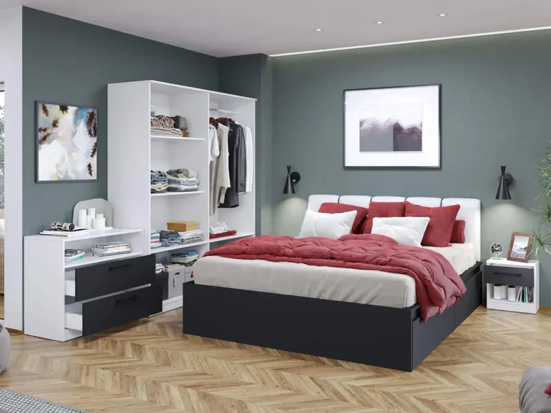 Pachet Mobila Dormitor + Living Gri Antracit / Alb — imaginea 3