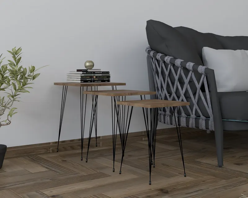 Set 3 măsuțe de cafea Mali, Diverse culori, Diverse dimensiuni - Negru - Nuc / 40x40x55 cm