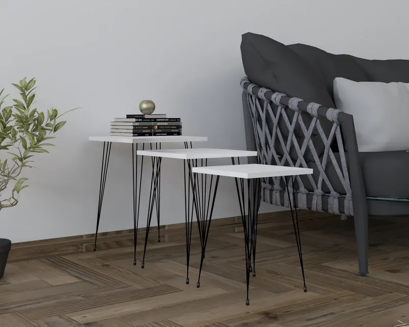 Set 3 măsuțe de cafea Mali, Diverse culori, Diverse dimensiuni - Negru - Alb / 40x40x55 cm