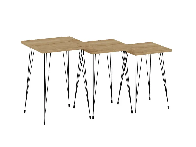 Set 3 măsuțe de cafea Mali, Diverse culori, Diverse dimensiuni - Negru - Stejar safir / 40x40x55 cm