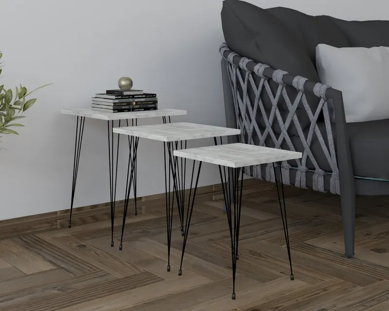 Set 3 măsuțe de cafea Mali, Diverse culori, Diverse dimensiuni - Negru - Cyrstal / 40x40x55 cm