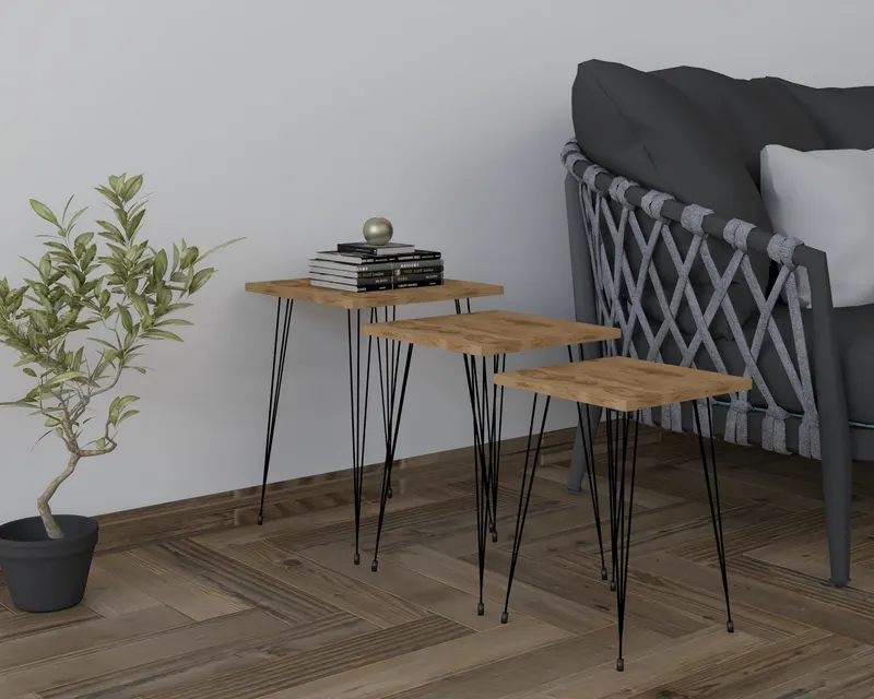 Set 3 măsuțe de cafea Mali, Diverse culori, Diverse dimensiuni - Negru - Oud / 40x40x55 cm