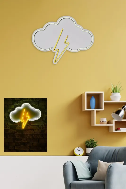 Lampă neon Thunder Storm, Diverse culori, Diverse dimensiuni - Alb - Galben / 45x35x2 cm