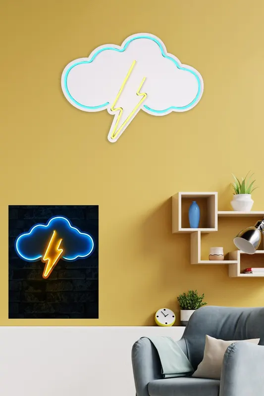 Lampă neon Thunder Storm, Diverse culori, Diverse dimensiuni - Albastru - Galben / 45x35x3 cm