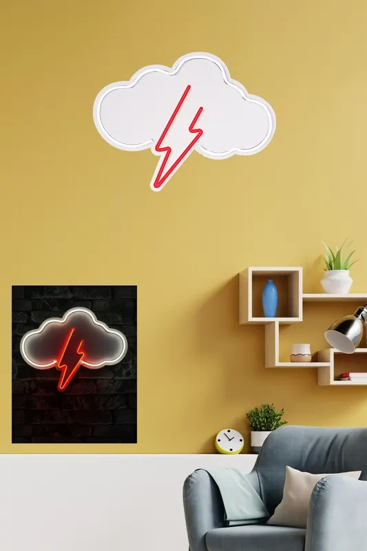 Lampă neon Thunder Storm, Diverse culori, Diverse dimensiuni - Alb - Roșu / 45x35x3 cm