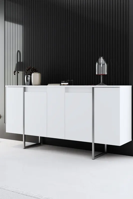 Set mobilă pentru sufragerie Luxe, Diverse culori, Diverse dimensiuni - Alb - Argintiu / 180x30x50 cm