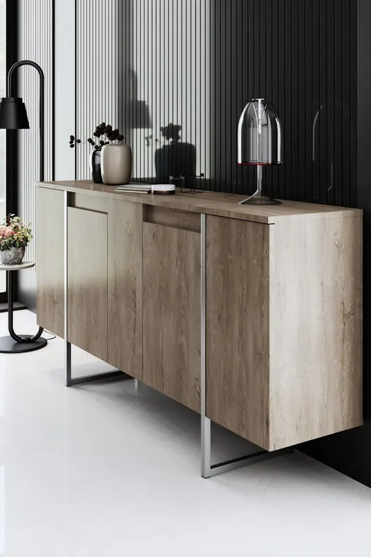 Set mobilă pentru sufragerie Luxe, Diverse culori, Diverse dimensiuni - Nuc - Argintiu / 180x30x50 cm