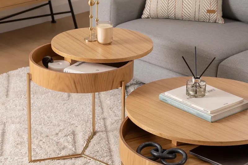 Set 2 măsuțe de cafea Islo, Diverse culori, Diverse dimensiuni - Natur - Auriu / 50x40x70 cm