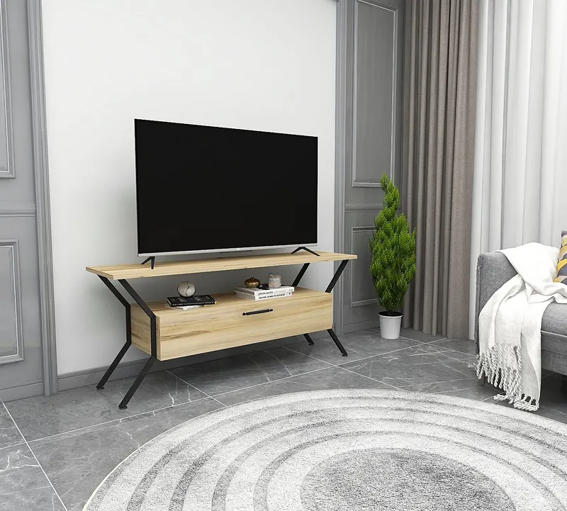 Comodă TV Tarz, Diverse culori, Diverse dimensiuni - Felt - Negru / 124x35x54 cm