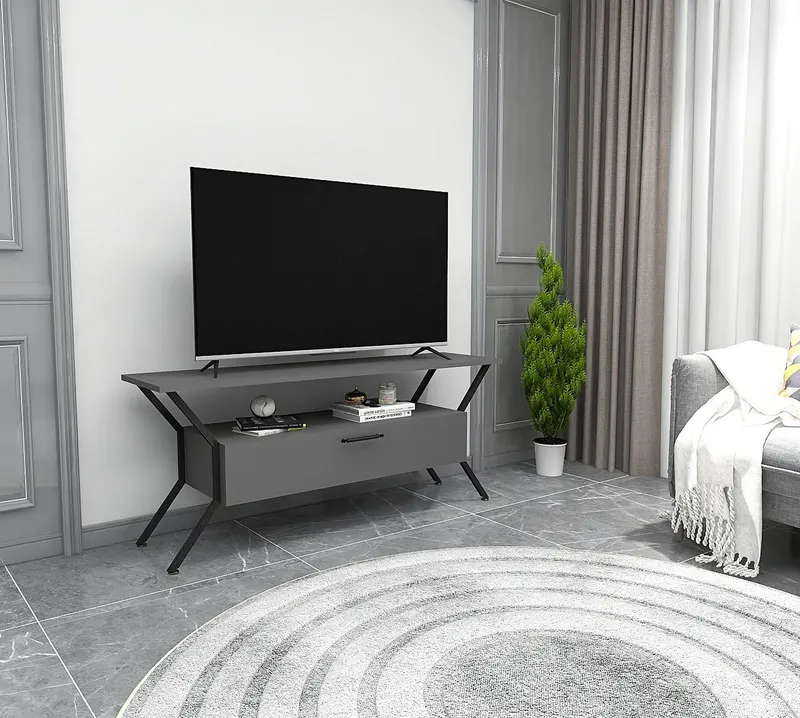 Comodă TV Tarz, Diverse culori, Diverse dimensiuni - Antracit - Negru / 124x35x54 cm