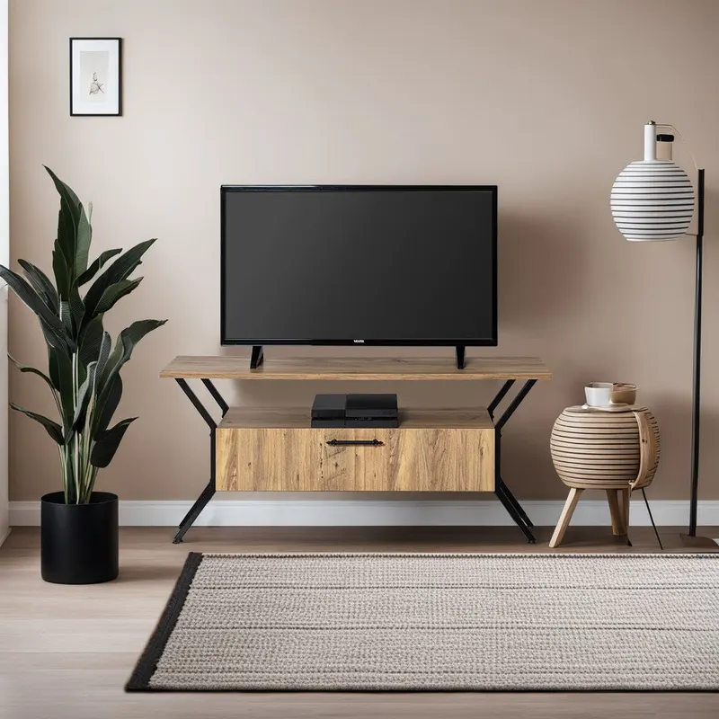 Comodă TV Tarz, Diverse culori, Diverse dimensiuni - Nuc - Negru / 125x35x54 cm