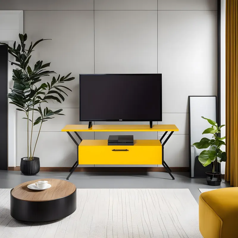 Comodă TV Tarz, Diverse culori, Diverse dimensiuni - Galben - Negru / 125x35x54 cm