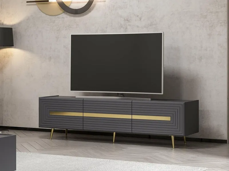 Comodă TV Jose, Diverse culori, Diverse dimensiuni - Antracit - Auriu / 180x42x50 cm