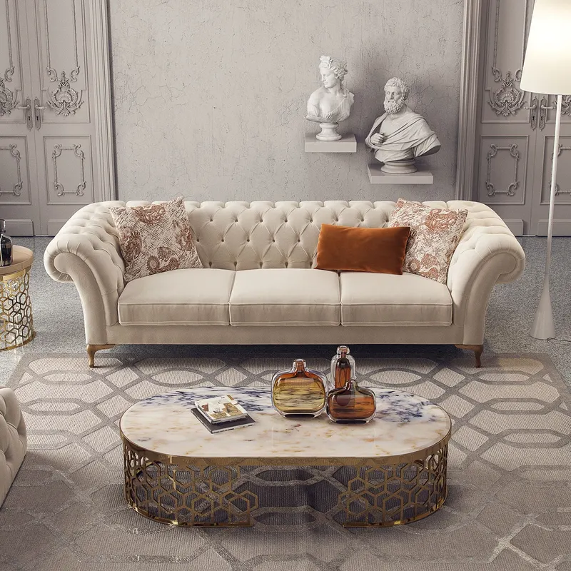 Canapea fixă Bianca, Crem, Diverse configurații, Diverse dimensiuni - 3 locuri / 260x100x75 cm