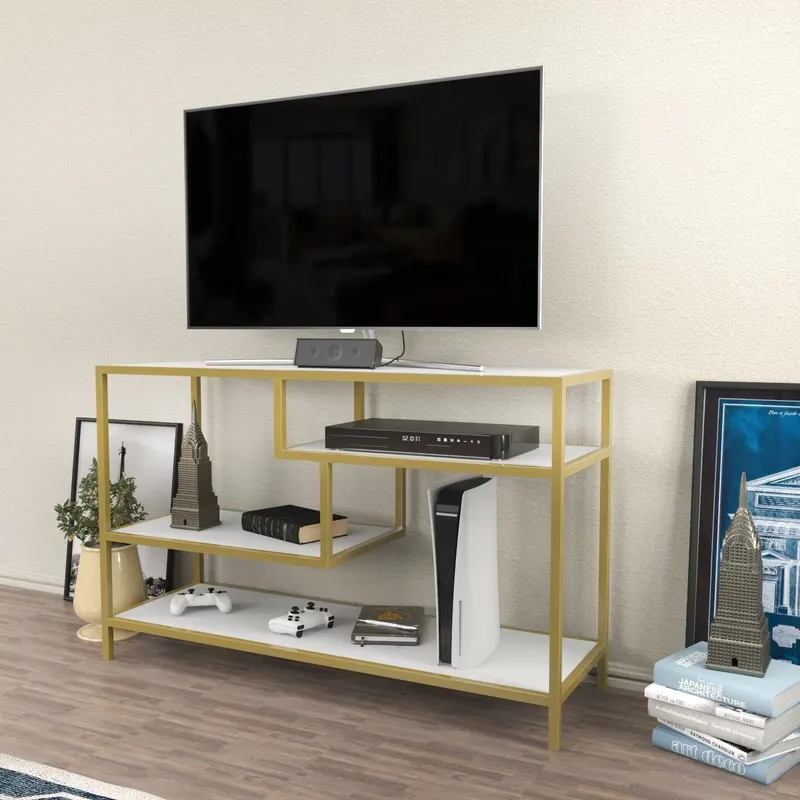 Comodă TV Robbins, Diverse culori, Diverse dimensiuni - Auriu - Alb / 120x39x75 cm