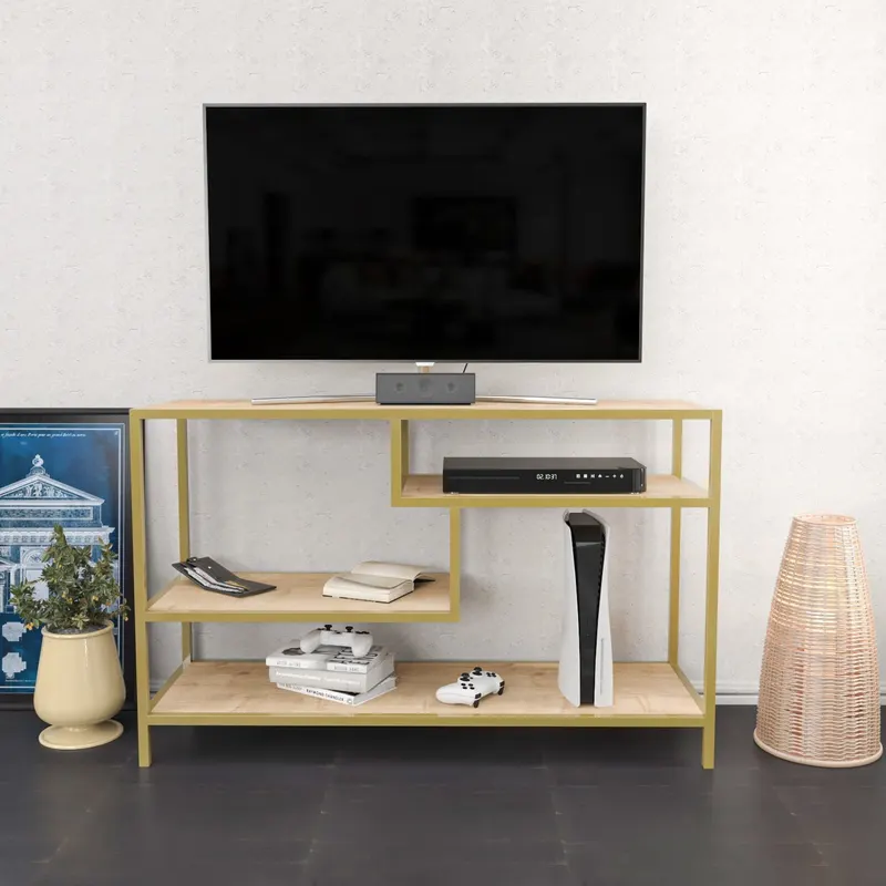 Comodă TV Robbins, Diverse culori, Diverse dimensiuni - Auriu - Stejar / 120x39x75 cm